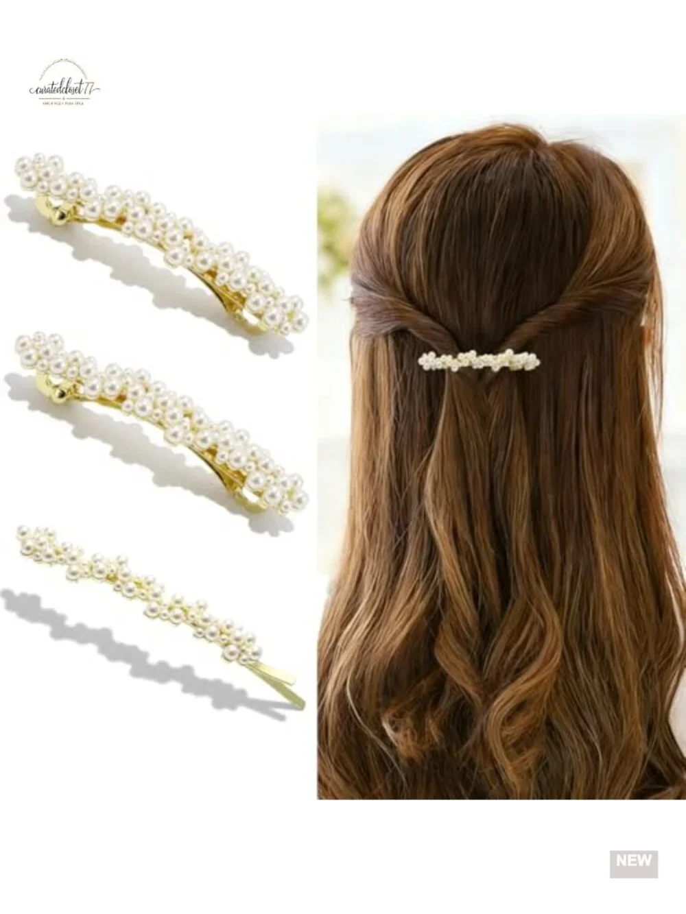 3 Pearl Hair Clips Barrettes Gold French Fancy Clips Hairpins Decorative
